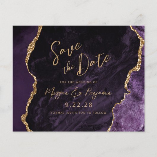 Budget Lila Agate Wedding Save the Date (Vorderseite)