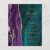 Budget Lila Aquamarine Gold Agate Hochzeit Einladu (Vorderseite)