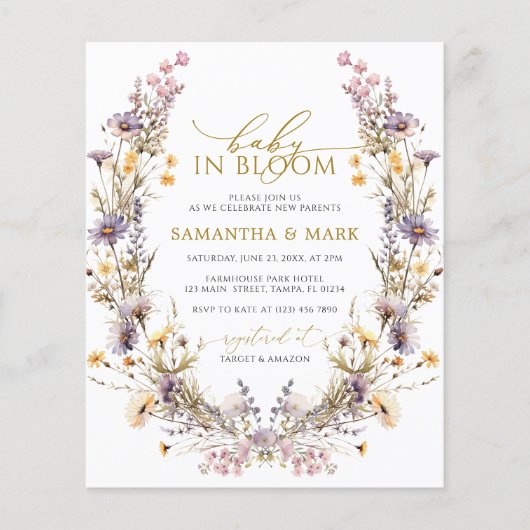 Budget Lila Baby in Blütendusche Einladung (Vorderseite)
