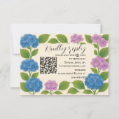 Budget Lila/Blau Hydrangea QR Code RSVP Karte (Vorderseite)