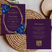 Budget Lila Blue Floral Gold QR Code Hochzeit