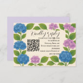 Budget Lila/Blue Hydrangea QR Code RSVP Card (Vorne/Hinten)