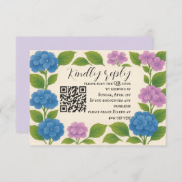 Budget Lila/Blue Hydrangea QR Code RSVP Card