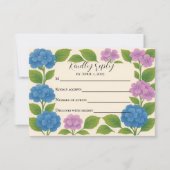 Budget Lila/Blue Hydrangea RSVP Card Karte (Vorderseite)