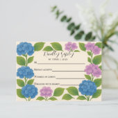Budget Lila/Blue Hydrangea RSVP Card Karte (Stehend Vorderseite)