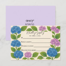 Budget Lila/Blue Hydrangea RSVP Card Karte