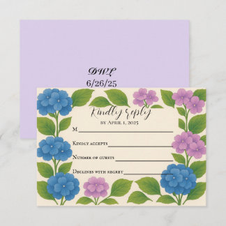 Budget Lila/Blue Hydrangea RSVP Card Karte