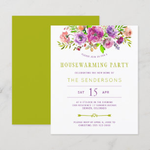 Budget lila Blumen-Einweihungsparty-Einladung