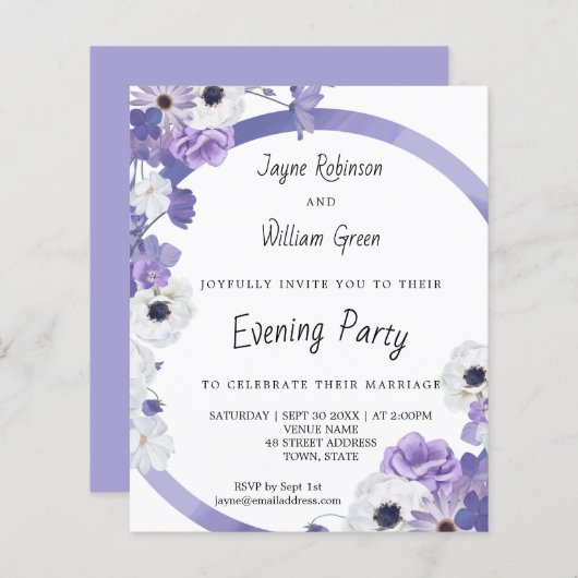 Budget Lila Blumenzwiebeln Abend Party Einladung (Vorne/Hinten)