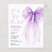 Budget Lila Bow Watercolor Brautparty Einladung (Vorderseite)
