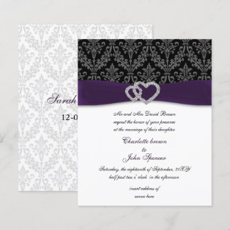 Budget Lila Damask Diamante Hochzeitseinladung