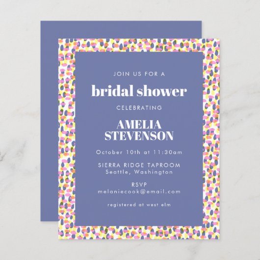 Budget Lila Dot Pattern Brautparty Einladung (Vorne/Hinten)