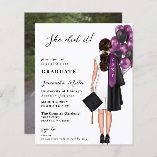 Budget Lila einfaches Foto Sie tat es Abschluss (Vorne/Hinten)