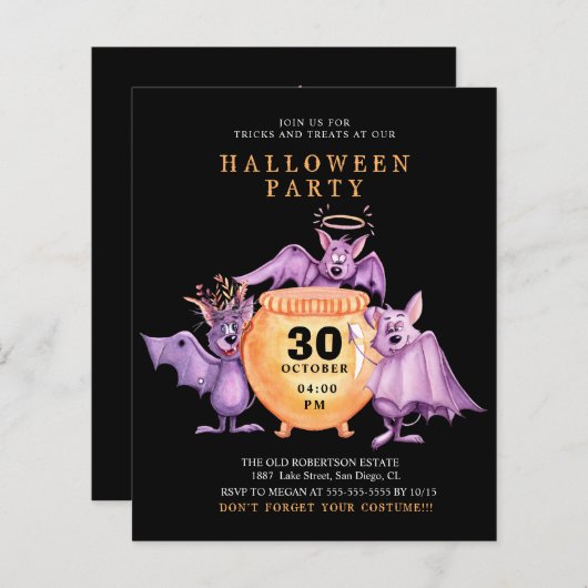 Budget Lila Fledermäuse Beängstigend Pot Halloween (Vorne/Hinten)