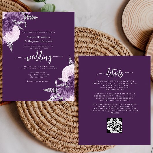 Budget Lila Flieder Silber Blumen Hochzeit QR-Code