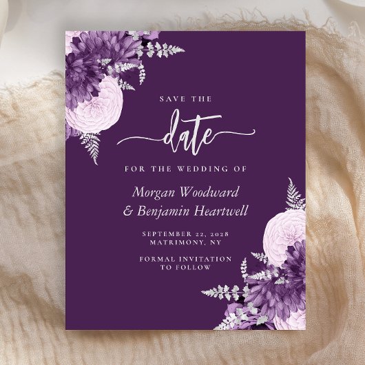 Budget Lila Flieder Silber Blumen Save-the-Date-Ka