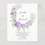 Budget Lila Floral & Eukalyptus Wedding Invitati (Vorderseite)
