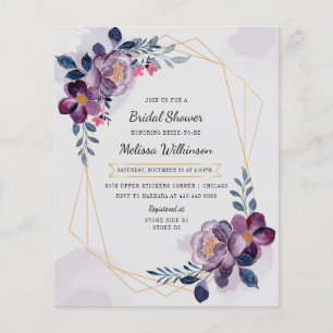 Budget Lila Florale Wasserfarben-Hochzeitsdusche Flyer
