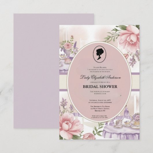 Budget Lila Florals Bridgerton Brautparty Einladung (Vorne/Hinten)