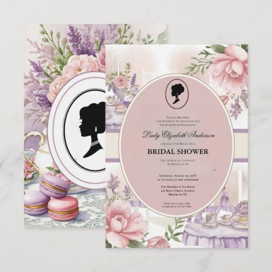 Budget Lila Florals Bridgerton Brautparty Einladung (Vorne/Hinten)