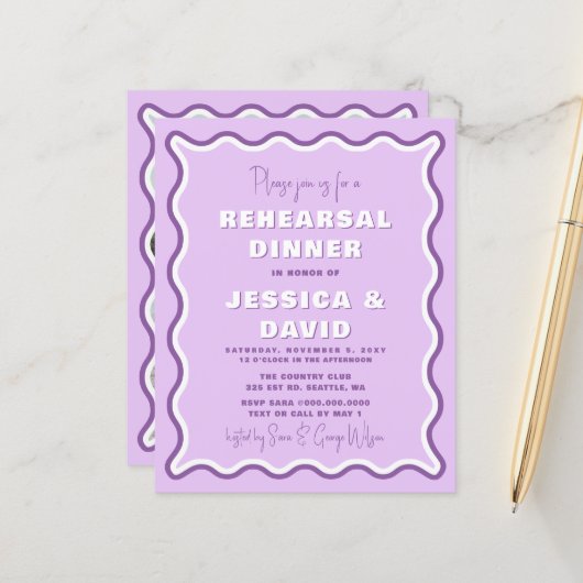 Budget Lila Foto Probe Abendessen Einladung (Vorderseite/Rückseite Beispiel)