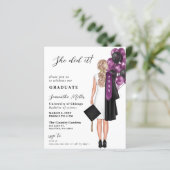 Budget Lila Foto Sie tat es Abschluss einladen (Stehend Vorderseite)