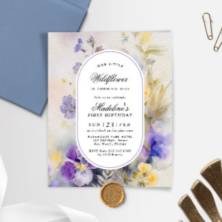 Budget Lila & Gelb 1. Geburtstag Einladung