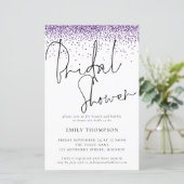 Budget Lila Glitzer Brautdusche Einladung (Stehend Vorderseite)
