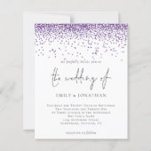Budget Lila Glitzer Confetti Hochzeit Einladung (Vorderseite)