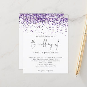 Budget Lila Glitzer Confetti Hochzeit Einladung