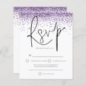 Budget Lila Glitzer Confetti Wedding RSVP (Vorne/Hinten)