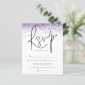 Budget Lila Glitzer Confetti Wedding RSVP (Stehend Vorderseite)