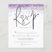 Budget Lila Glitzer Confetti Wedding RSVP (Vorderseite)