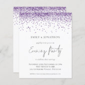 Budget Lila Glitzer Hochzeit Abend Party Einladung (Vorne/Hinten)
