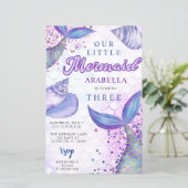 Budget Lila Glitzer Mermaid Birthday Einladung (Stehend Vorderseite)