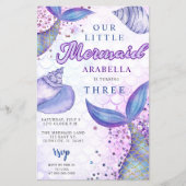Budget Lila Glitzer Mermaid Birthday Einladung (Vorderseite)