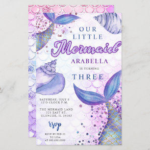 Budget Lila Glitzer Mermaid Birthday Einladung