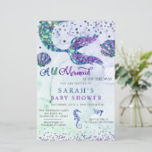 Budget Lila Glitzer Mermaid Kinderdusche Einladung (Stehend Vorderseite)