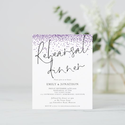 Budget Lila Glitzer Probe Dinner einladen (Stehend Vorderseite)