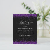 Budget Lila Glitzer Weihnachts-Party Black Invite (Stehend Vorderseite)