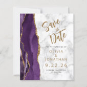 Budget Lila Gold Achat Marmor Save-the-Date (Vorderseite)