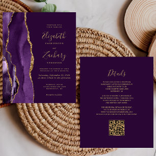 Budget Lila Gold Achat QR Code Hochzeitseinladung