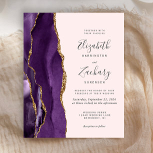 Budget Lila Gold Achat Rosé Hochzeitseinladung