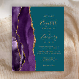 Budget Lila Gold Agate Aquamarin Wedding Einladung