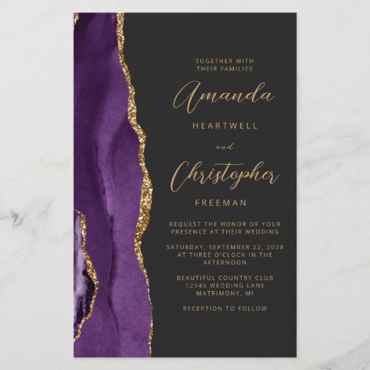 Budget Lila Gold Agate Dark QR Code Hochzeit (Vorderseite)