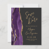 Budget Lila Gold Agate Dark Script Save the Date (Vorderseite)