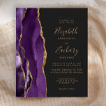 Budget Lila Gold Agate Dark Wedding Einladung<br><div class="desc">Der links Rand dieser eleganten, modernen Hochzeitseinladung zeichnet sich durch eine lila Aquarellgrenze aus, die mit Imitaten mit goldenem Glitzer bestickt wurde. Der anpassbare Text kombiniert goldfarbene Handschrift, Copperplate und kursiv Schriftart auf dunkelkohlegrauem Hintergrund. Auf der Rückseite ist ein lila und goldenes Design zu sehen. HINWEIS: Umschläge sind nicht automatisch...</div>