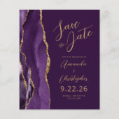 Budget Lila Gold Agate Plum Skript Save the Date (Vorderseite)
