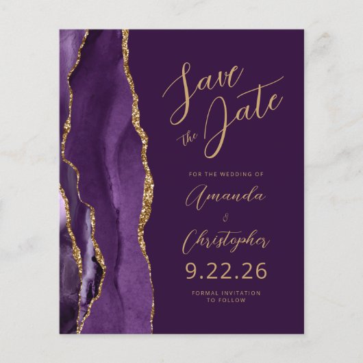 Budget Lila Gold Agate Plum Skript Save the Date (Vorderseite)