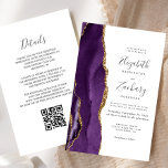 Budget Lila Gold Agate QR Code Wedding Einladung<br><div class="desc">Der links Rand dieser eleganten, modernen Hochzeitseinladung zeichnet sich durch eine lila Aquarellgrenze aus, die mit Imitaten mit goldenem Glitzer bestickt wurde. Der anpassbare Text kombiniert Handschrift, Copperplate und kursiv Schriftart in Holzkohlegrau auf weißem Hintergrund. Fügen Sie zusätzliche Details auf der Rückseite, zusammen mit einem QR-Code, um Ihren Gästen zu...</div>